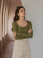 EURIA wool square round neck knit_leaf green