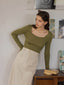 EURIA wool square round neck knit_leaf green